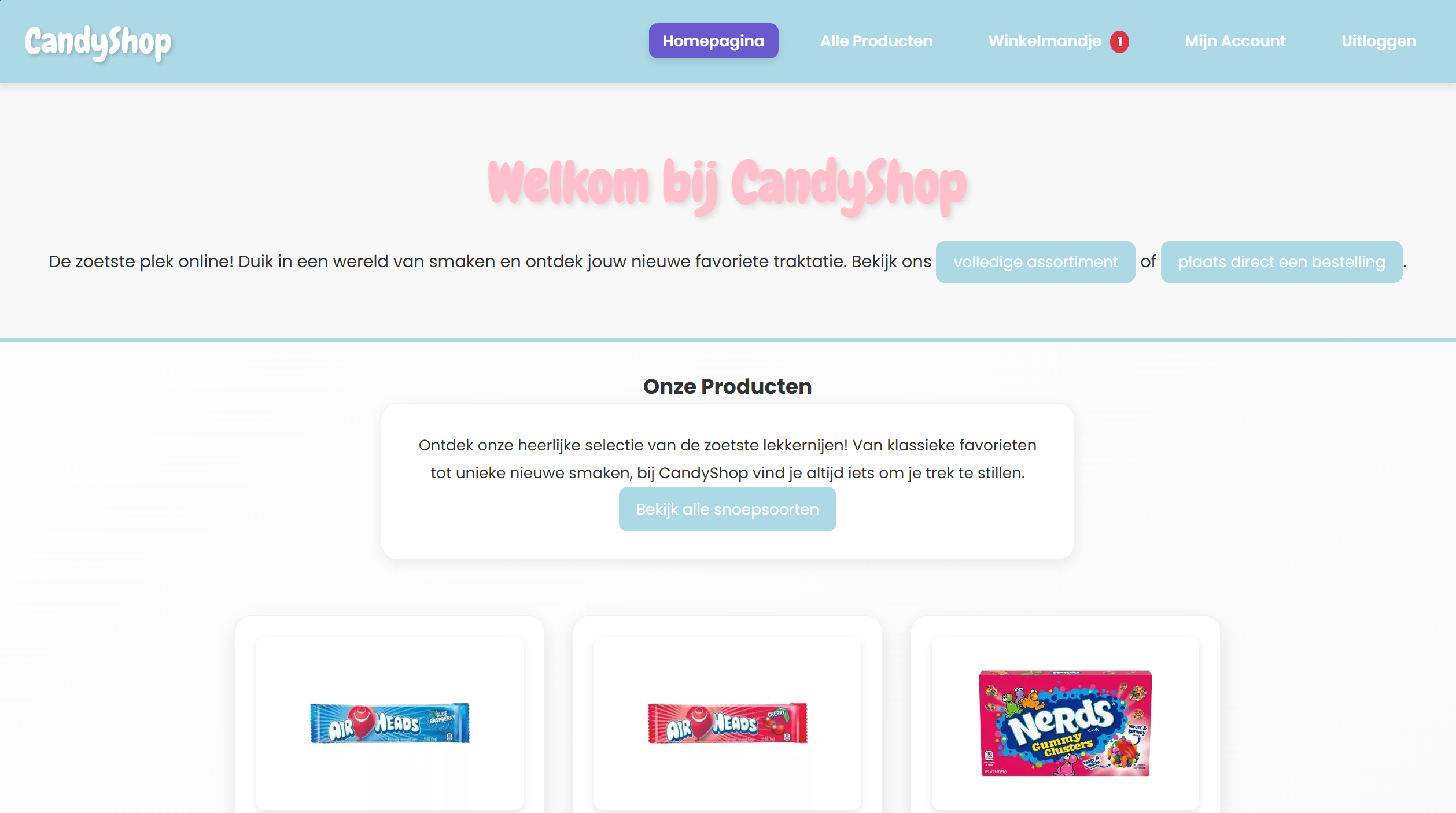 Schermafbeelding van het Front-end Development examen project